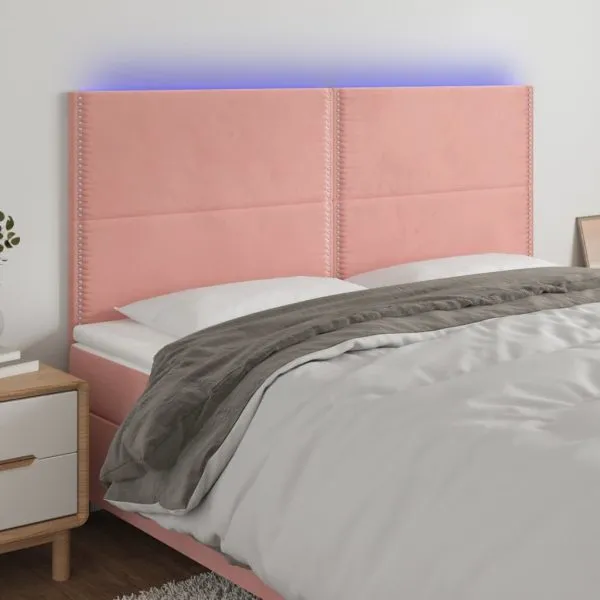Tăblie de pat cu LED, roz, 180x5x118/128 cm, catifea