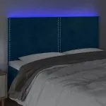 Tăblie de pat cu LED, albastru închis, 200x5x118/128cm catifea