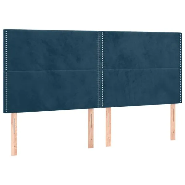 Tăblie de pat cu LED, albastru închis, 200x5x118/128cm catifea