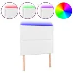 Tăblie de pat cu LED, alb, 90x5x118/128 cm, piele ecologică