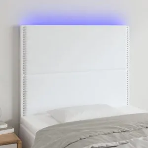 Tăblie de pat cu LED, alb, 90x5x118/128 cm, piele ecologică