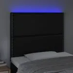 Tăblie de pat cu LED, negru, 100x5x118/128 cm, piele ecologică