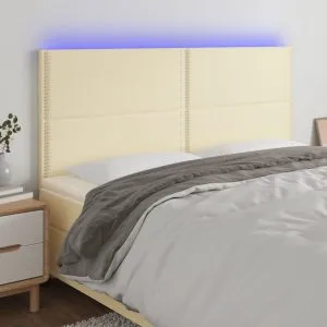 Tăblie cu LED-uri, crem, 160x5x118/128 cm, piele ecologică