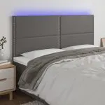Tăblie de pat cu LED, gri, 200x5x118/128 cm, piele ecologică