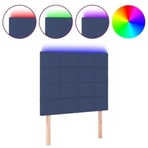 Tăblie de pat cu LED, albastru, 80x5x118/128 cm, textil