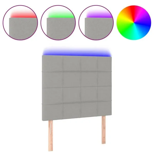 Tăblie de pat cu LED, gri deschis, 90x5x118/128 cm, textil