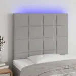 Tăblie de pat cu LED, gri deschis, 90x5x118/128 cm, textil