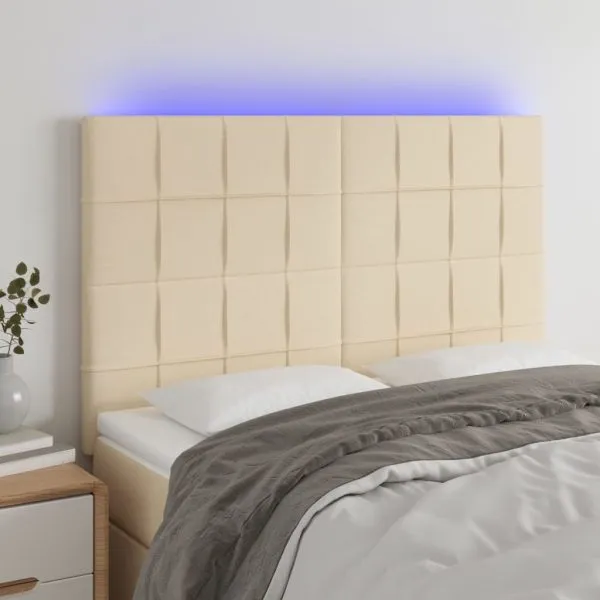 Tăblie de pat cu LED, crem, 144x5x118/128 cm, textil