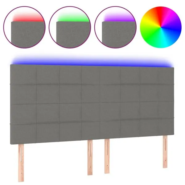 Tăblie de pat cu LED, gri închis, 160x5x118/128 cm, textil