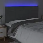 Tăblie de pat cu LED, gri închis, 160x5x118/128 cm, textil