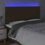 Tăblie de pat cu LED, maro închis, 160x5x118/128 cm, textil