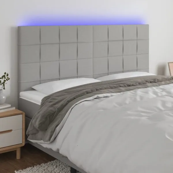 Tăblie de pat cu LED, gri deschis, 180x5x118/128 cm, textil
