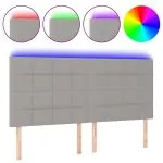 Tăblie de pat cu LED, gri deschis, 200x5x118/128 cm, textil
