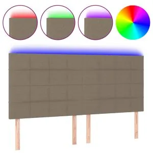 Tăblie de pat cu LED, gri taupe, 200x5x118/128 cm, textil