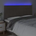 Tăblie de pat cu LED, gri taupe, 200x5x118/128 cm, textil
