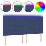 Tăblie de pat cu LED, albastru, 200x5x118/128 cm, textil