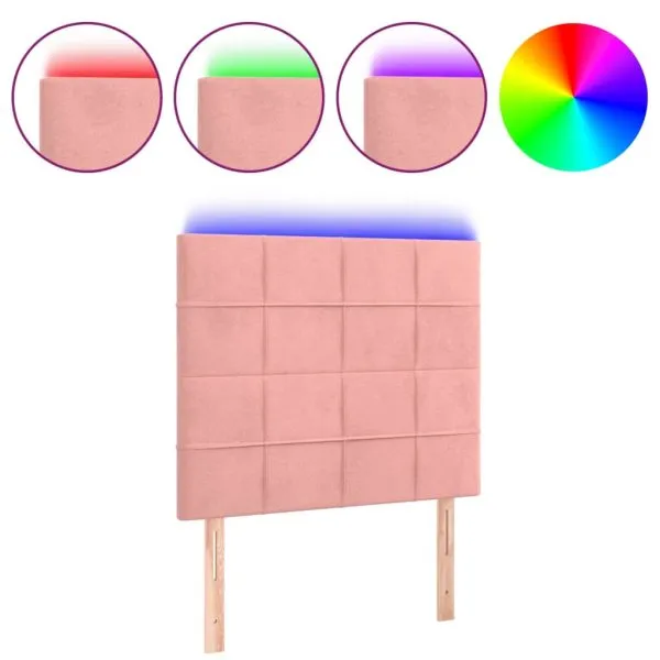 Tăblie de pat cu LED, roz, 100x5x118/128 cm, catifea