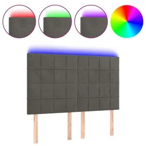 Tăblie de pat cu LED, gri închis, 144x5x118/128 cm, catifea