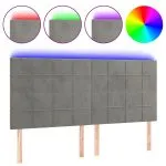 Tăblie de pat cu LED, gri deschis, 160x5x118/128 cm, catifea
