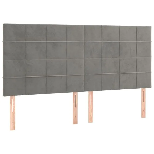 Tăblie de pat cu LED, gri deschis, 180x5x118/128 cm, catifea