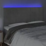 Tăblie de pat cu LED, gri deschis, 200x5x118/128 cm, catifea