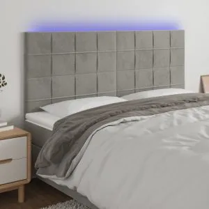 Tăblie de pat cu LED, gri deschis, 200x5x118/128 cm, catifea