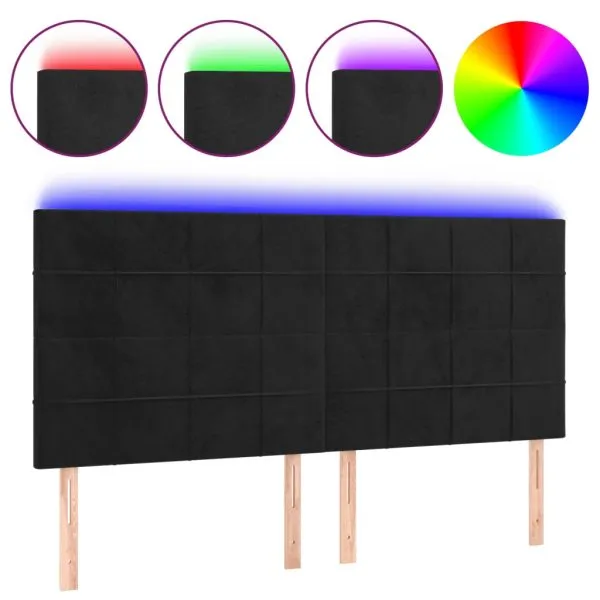 Tăblie de pat cu LED, negru, 200x5x118/128 cm, catifea