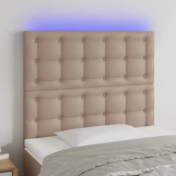 Tăblie de pat cu LED cappuccino 80x5x118/128cm, piele ecologică