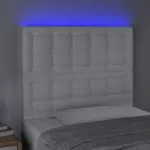 Tăblie de pat cu LED, alb, 90x5x118/128 cm, piele ecologică