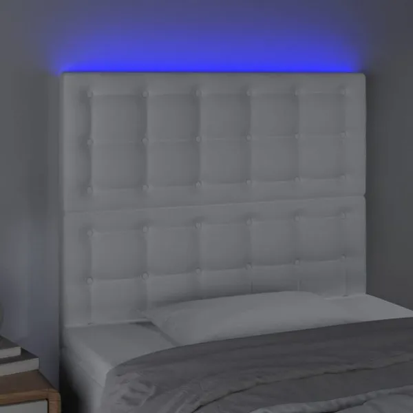 Tăblie de pat cu LED, alb, 90x5x118/128 cm, piele ecologică