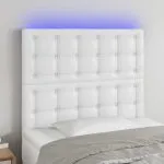 Tăblie de pat cu LED, alb, 90x5x118/128 cm, piele ecologică