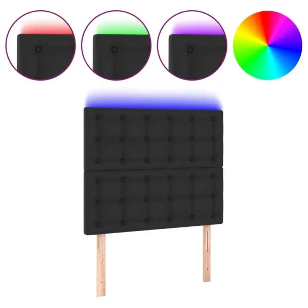 Tăblie de pat cu LED, negru, 100x5x118/128 cm, piele ecologică