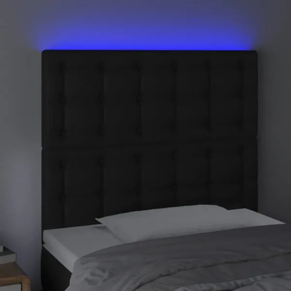Tăblie de pat cu LED, negru, 100x5x118/128 cm, piele ecologică