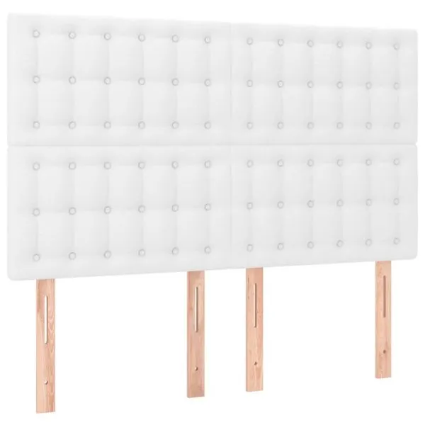 Tăblie de pat cu LED, alb, 144x5x118/128 cm, piele ecologică