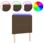 Tăblie de pat cu LED, maro închis, 80x5x118/128 cm, textil