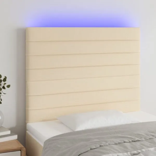 Tăblie de pat cu LED, crem, 80x5x118/128 cm, textil