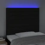 Tăblie de pat cu LED, negru, 90x5x118/128 cm, textil