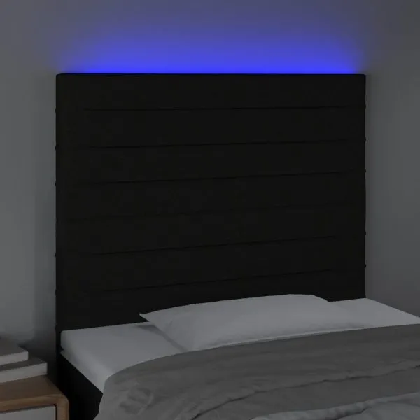 Tăblie de pat cu LED, negru, 90x5x118/128 cm, textil