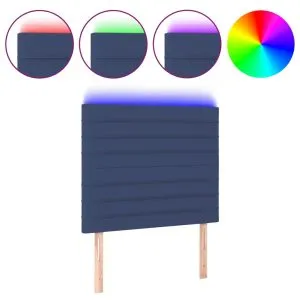 Tăblie de pat cu LED, albastru, 100x5x118/128 cm, textil