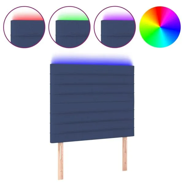 Tăblie de pat cu LED, albastru, 100x5x118/128 cm, textil