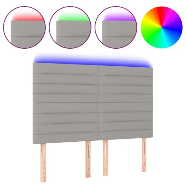 Tăblie de pat cu LED, gri deschis, 144x5x118/128 cm, textil