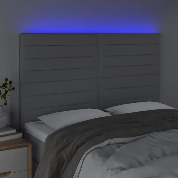 Tăblie de pat cu LED, gri deschis, 144x5x118/128 cm, textil