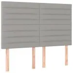 Tăblie de pat cu LED, gri deschis, 144x5x118/128 cm, textil