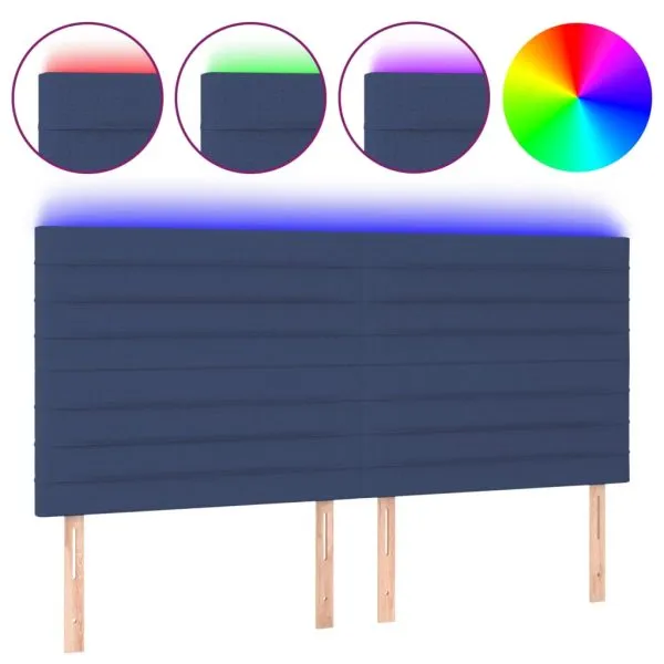 Tăblie de pat cu LED, albastru, 160x5x118/128 cm, textil