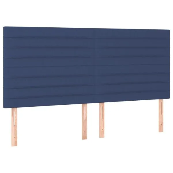Tăblie de pat cu LED, albastru, 160x5x118/128 cm, textil