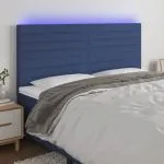 Tăblie de pat cu LED, albastru, 160x5x118/128 cm, textil