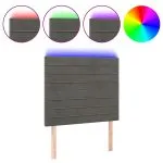Tăblie de pat cu LED, gri închis, 80x5x118/128 cm, catifea