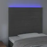 Tăblie de pat cu LED, gri închis, 80x5x118/128 cm, catifea