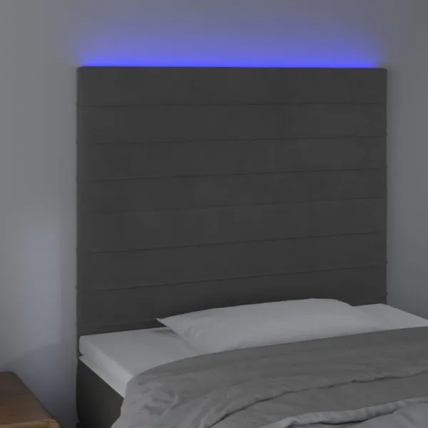Tăblie de pat cu LED, gri închis, 80x5x118/128 cm, catifea