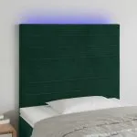 Tăblie de pat cu LED, verde închis, 80x5x118/128 cm, catifea